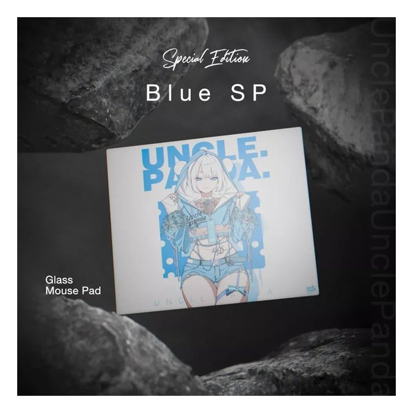 Uncle Panda blue ガラスマウスパッド Uncle Pandaのガラス製ゲーミングマウスパッド「Blue」 - AKIBA PC