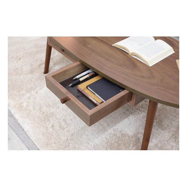萩原 ハギハラ オーバルテーブル 楕円 引き出し付き 天然木 ブラウン 幅110×奥行48×高さ37cm MT-6352BR(2519140) 引出し付き楕円リビングローテーブル（ローテーブル⁄センターテーブル