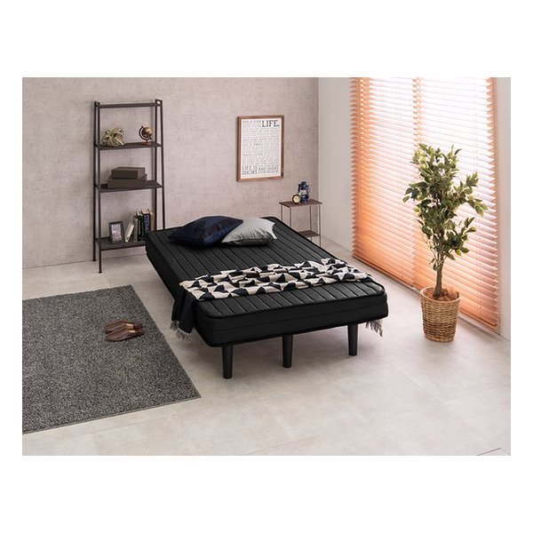 ベッド セミダブル ボンネルコイルマットレス付き ブラック 照明付 収納付 棚付 宮付 コンセント付 ベッド セミダブル ボンネルコイルマットレス付き ブラック フラップ扉